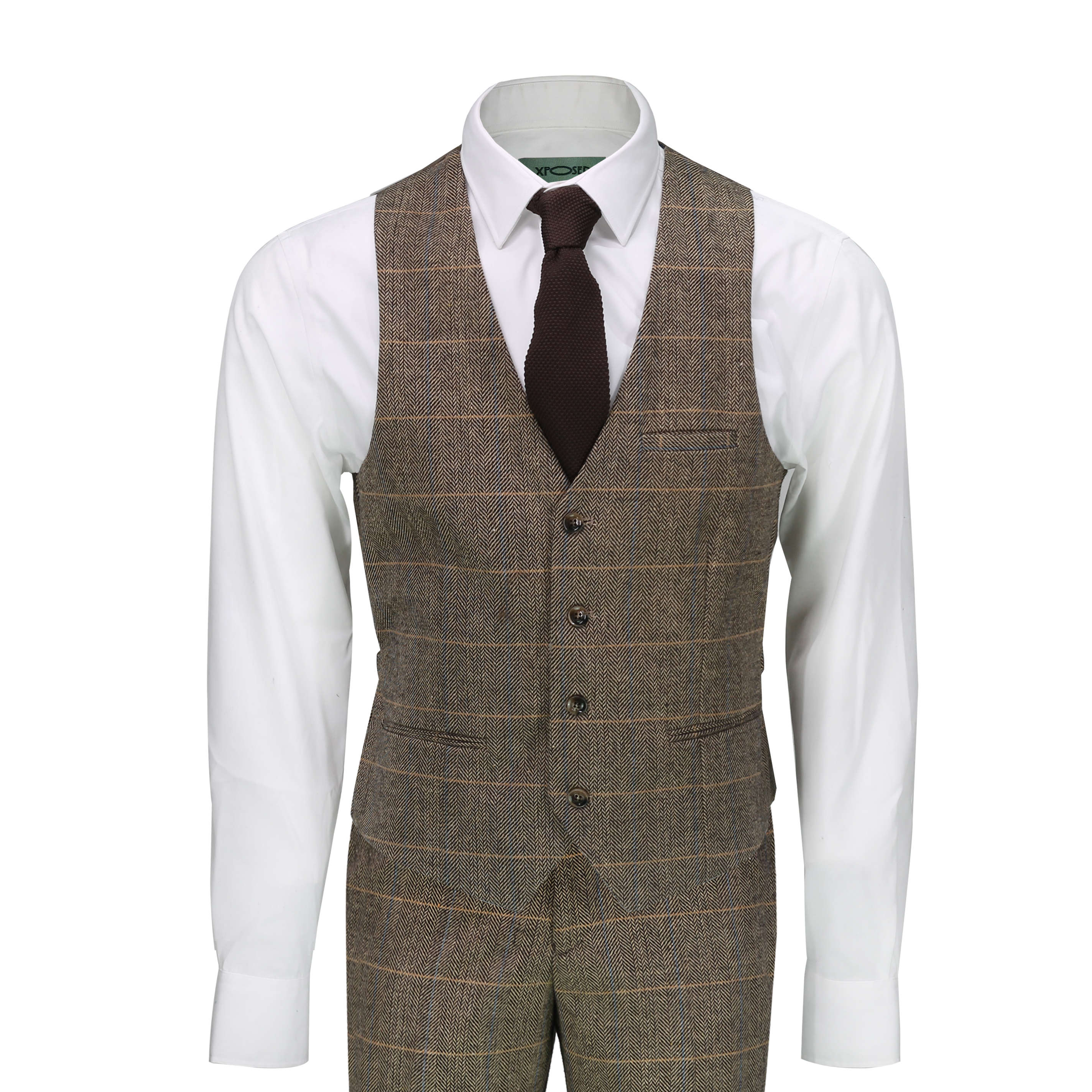 Mens Formal Occasion Mens 3 Piece Tweed Suit Herringbone Check Retro Peaky Blinders Tailored 